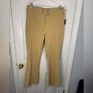 Flare Leg Tan Pants with Gold Tone Button Detail ELLA Rafaella Plus Size 14W
